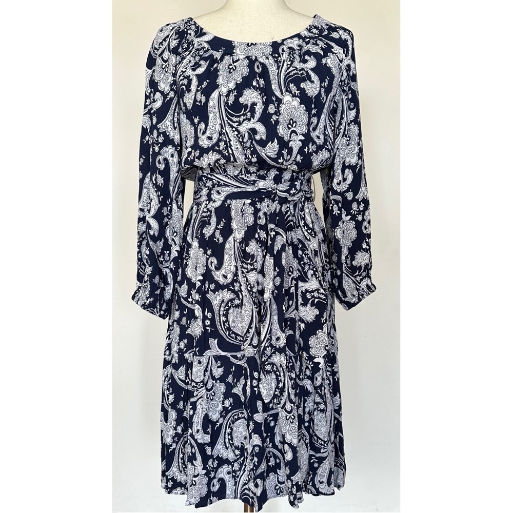 Talbots Viscose Floral Midi Dress Hi Low Waist Tie Women’s Petite Small New